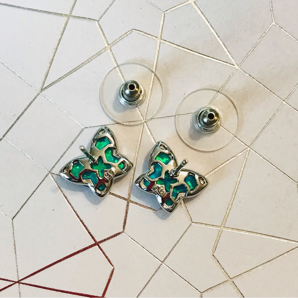 Kendra Scott Lillia Butterfly Turquoise Kyocera Opal studs earrings silver Tone - Picture 2 of 5